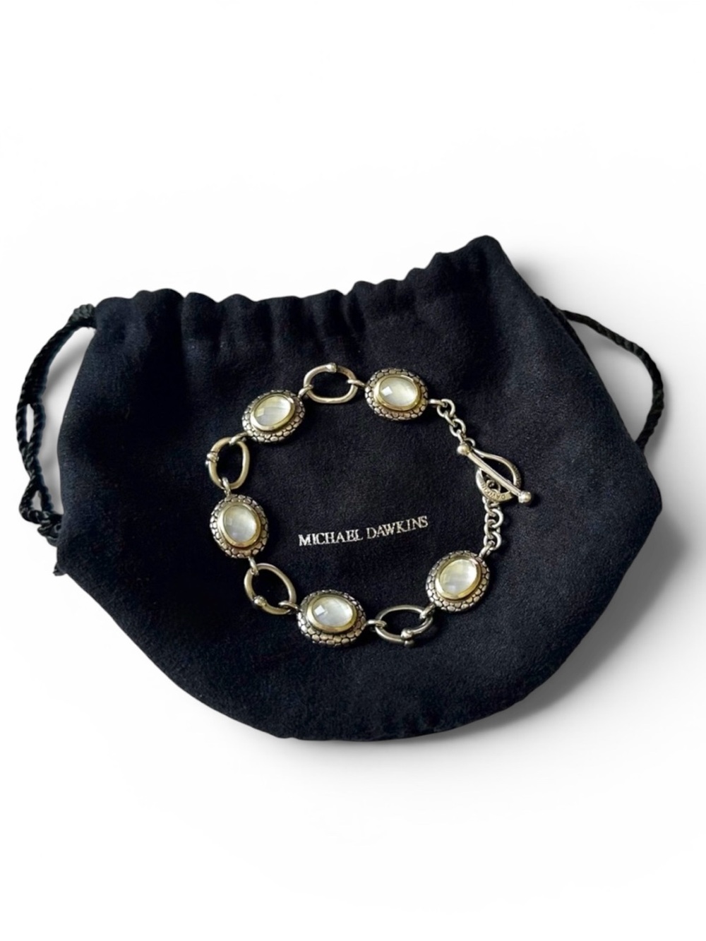 Michael Dawkins .925 Sterling Silver Mother of Pearl Doublet Link Bracelet - Picture 2 of 9